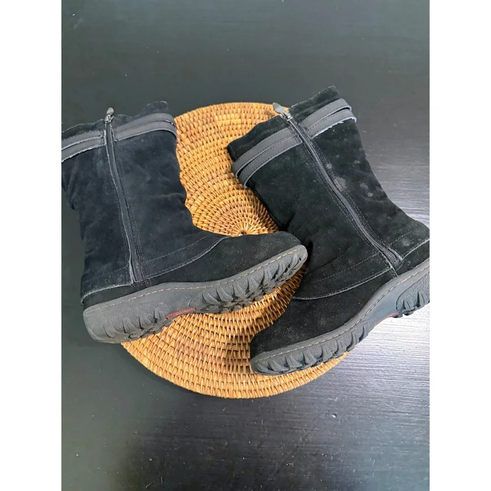 Khombu Mallory Black Suede Leather Faux Fur Lined Mid Calf Boots Womens 8M